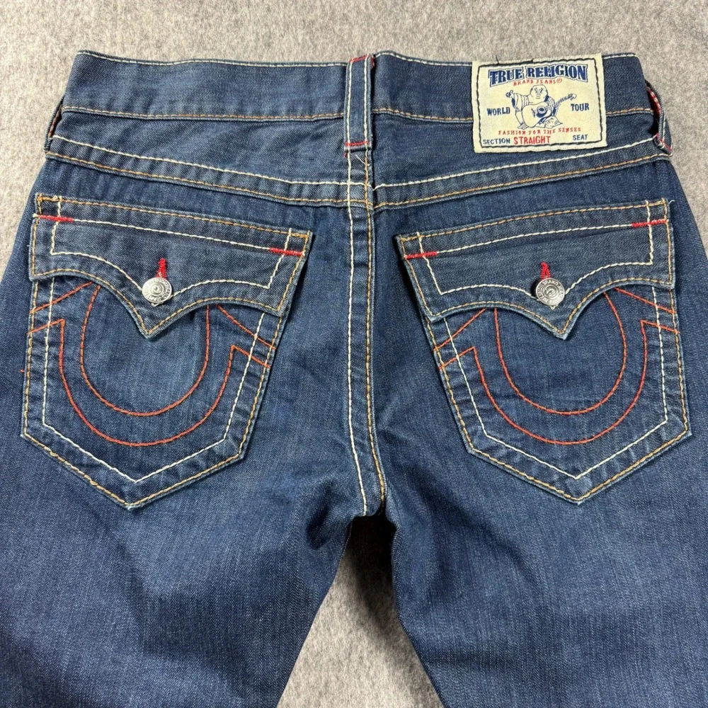 True Religion Mens 32x33 RICKY Flap Big T Straight Leg Jeans Dark‎ Wash USA Y2K